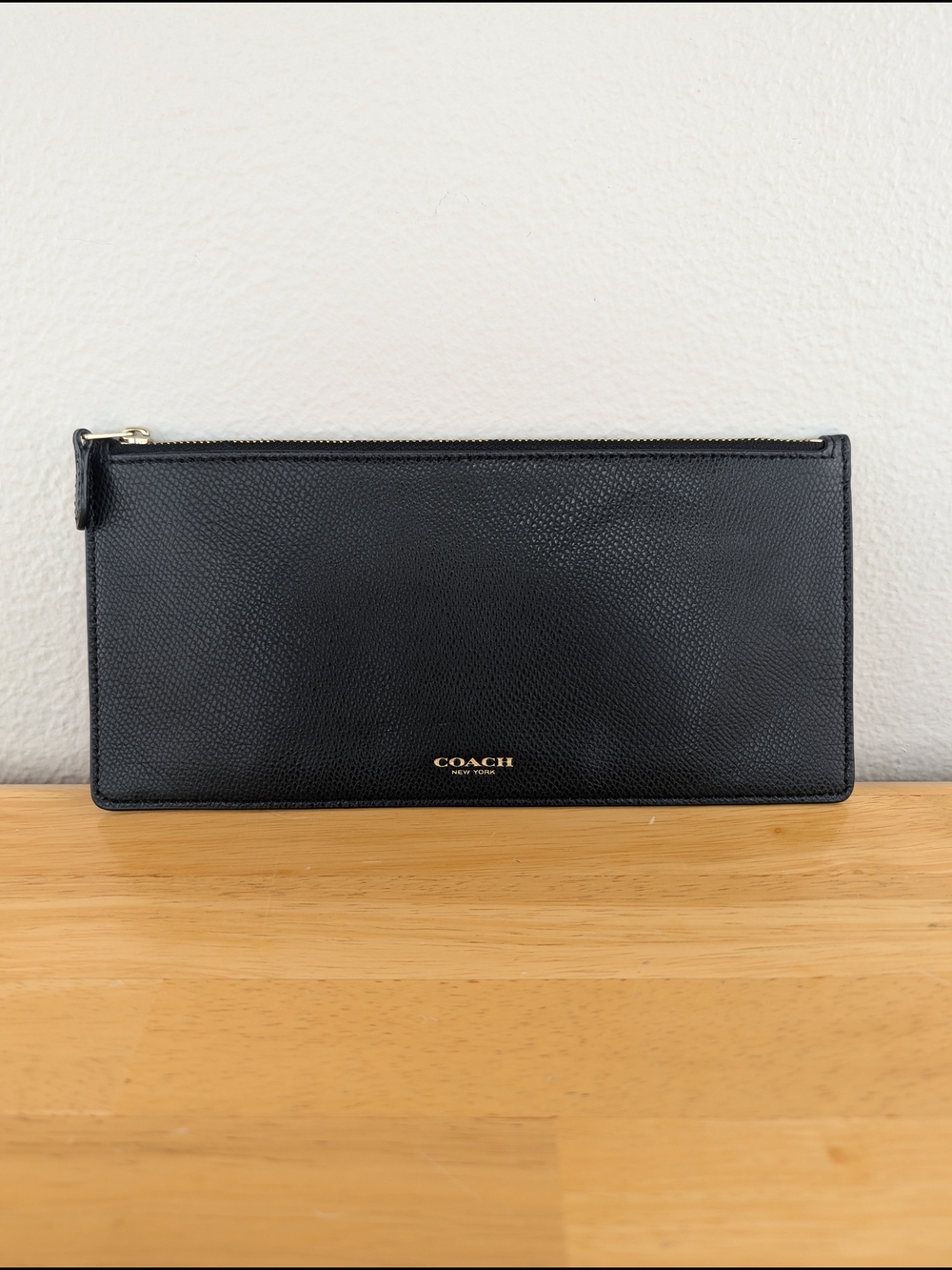 Coach Black Pebbled Leather Zip Clutch Wallet Pouch Long Slim